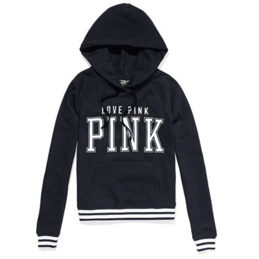 VS PINK VICTORIA'S SECRET Perfect Pullover Black White Logo Hoodie Sweatshirt M